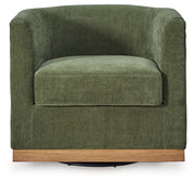 Forest green Jersonlow swivel chair by Signature Design by Ashley® with a modern, cushioned seat and rotating base.