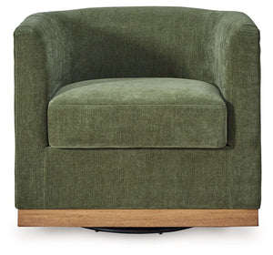 Forest green Jersonlow swivel chair by Signature Design by Ashley® with a modern, cushioned seat and rotating base.