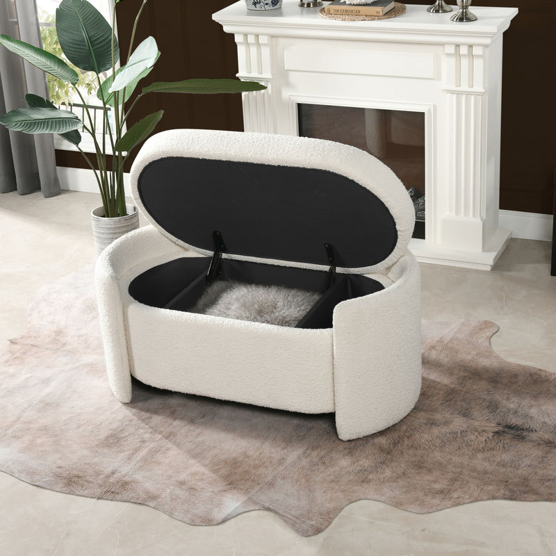 Fuji - Oval Storage Bench, Upholstered - Ivory White - R&R Furniture Gallery (Fountain Valley, CA)
