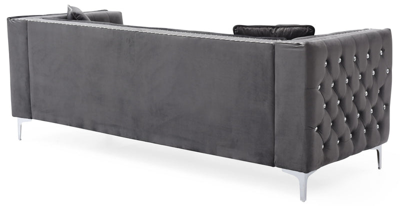 Glory Furniture Paige stationary sofa with plush cushions and modern design, shown in a cozy living room setting.