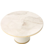Michael Amini Gineverra round cocktail table with ivory and gold finish, featuring an elegant design and smooth tabletop surface.