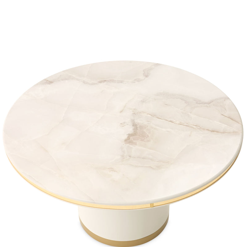 Michael Amini Gineverra round cocktail table with ivory and gold finish, featuring an elegant design and smooth tabletop surface.