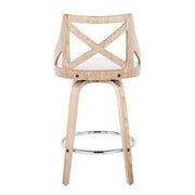 Lumi Source Charlotte farmhouse fixed height counter stools set of 2 with swivel seats and round footrests, natural wood finish.