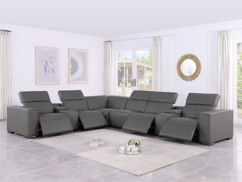 1208 - 8 Piece L Shaped Leather Sectional With 4 Power Recliners & Power Headrests