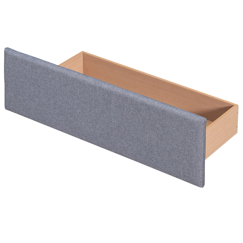 DreamHaus upholstered storage platform bed with classic headboard and built-in drawers, no box spring required.