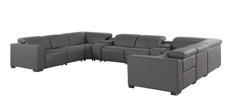 1208 - 10 Piece U Shaped Leather Sectional With 4 Power Recliners & Power Headrest