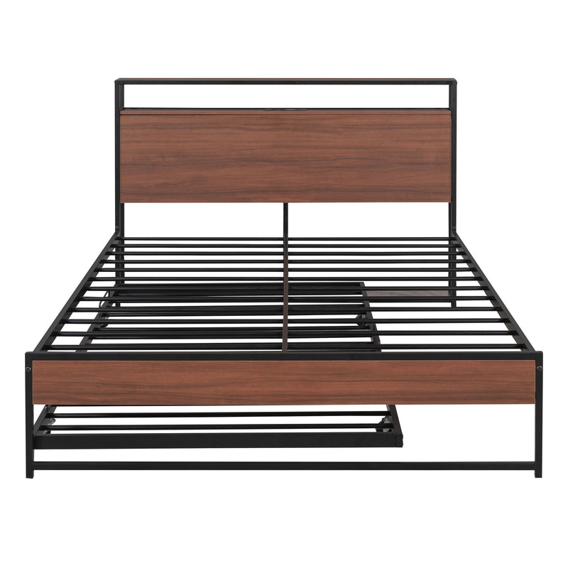 Platform Bed Frame With Trundle, USB Ports And Slat Support, No Box Spring Needed - R&R Furniture Gallery (Fountain Valley, CA)
