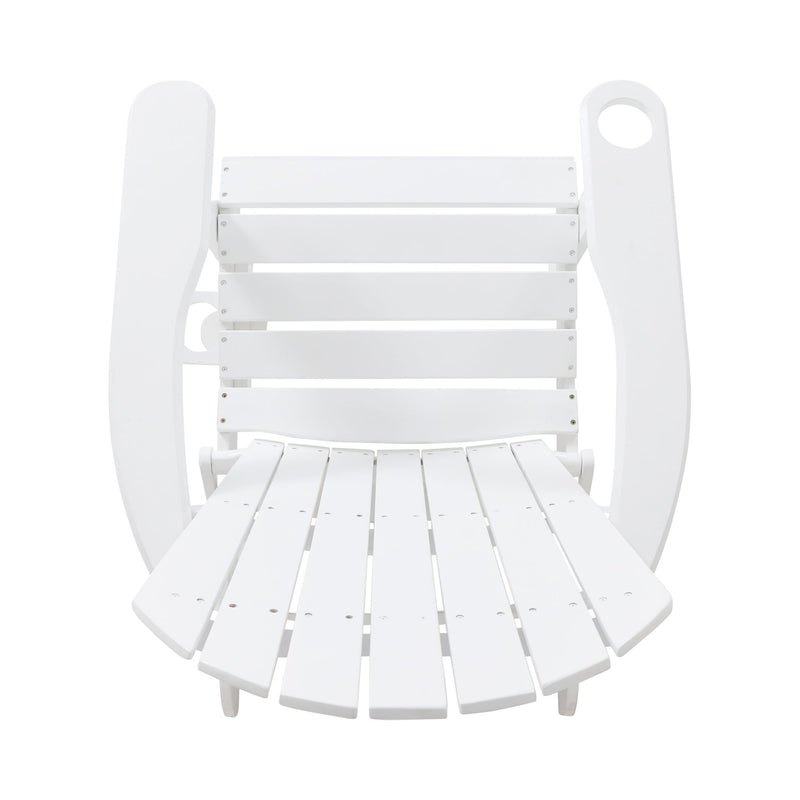 Noble House Zenithia outdoor foldable Adirondack chair with two cup holders, made of durable wood for patio relaxation.