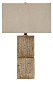 Beige Poly Table Lamp by Signature Design Ashley, featuring a sleek modern base and fabric shade for stylish home lighting.