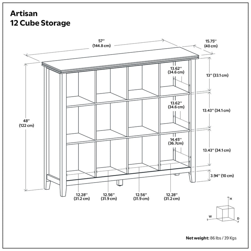Simpli-Home Artisan Cube Storage organizer with multiple open compartments for versatile home organization.