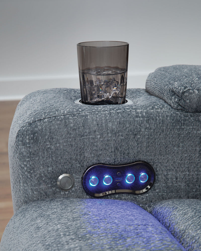 Studio Cave - Power Reclining Loveseat with Console - Steel - R&R Furniture Gallery (Fountain Valley, CA)