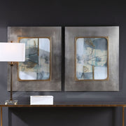 Set of two dark gray framed abstract prints from Uttermost's Gilded Whimsy collection, showcasing modern artistic wall decor.