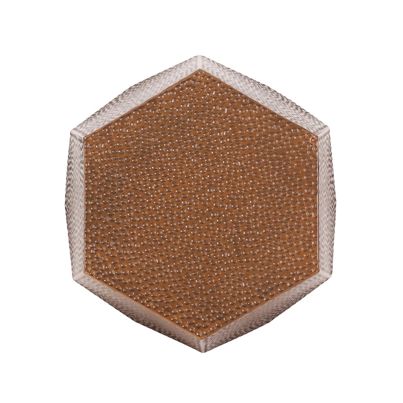 Modern hammered iron geometric end table by Noble House featuring a unique metal design and sturdy structure.