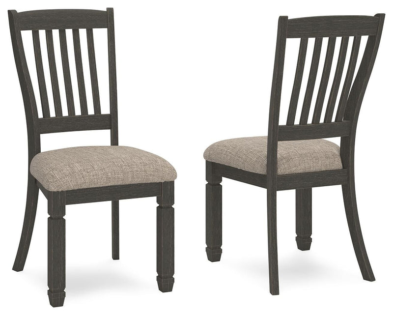 Set of two Tyler Creek dining UPH side chairs with slatback design in black and grayish brown by Signature Design Ashley.