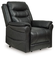 Signature Design by Ashley Oatman Power Lift Recliner in neutral fabric, showcasing plush cushioning and ergonomic design.