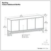 Simpli-Home Banting solid wood sideboard buffet with metal frame, modern industrial dining room storage unit with drawers and cabinets.