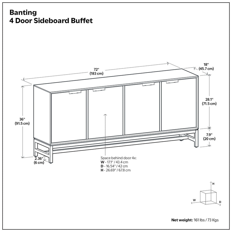 Simpli-Home Banting solid wood sideboard buffet with metal frame, modern industrial dining room storage unit with drawers and cabinets.