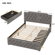 Upholstered Platform Bed With 2 Drawers And 2 Sets Of USB Ports On Each Side, Fabric - R&R Furniture Gallery (Fountain Valley, CA)