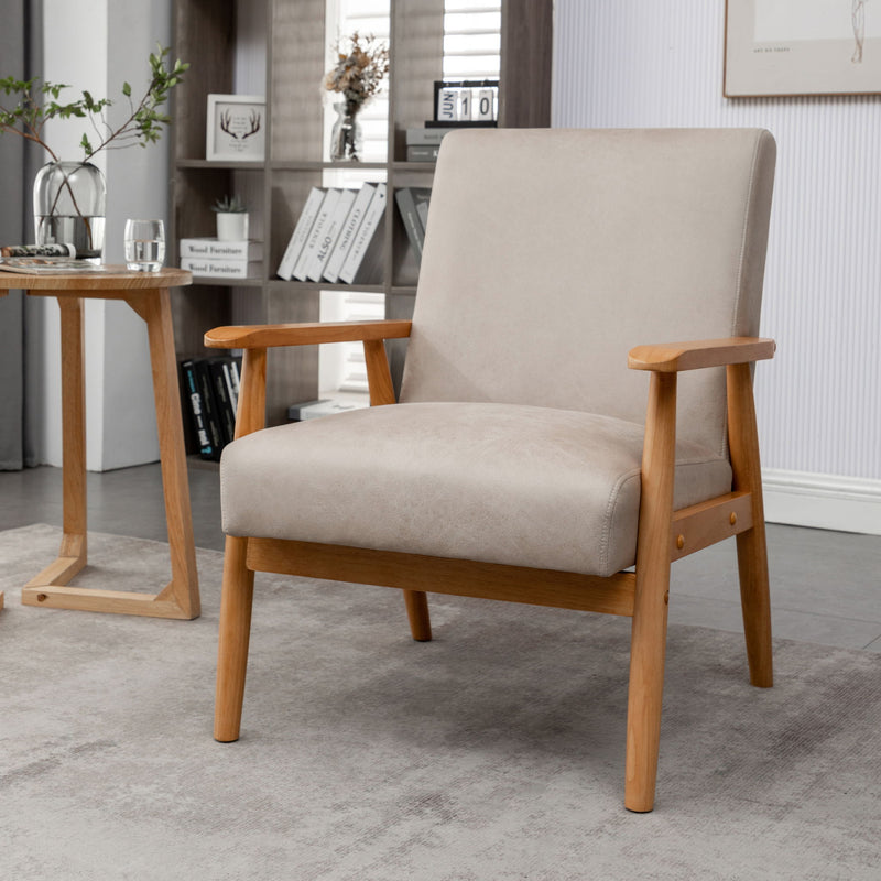 US Pride wide classic mid-century modern arm chair with wooden legs and plush upholstery, stylish and comfortable seating.