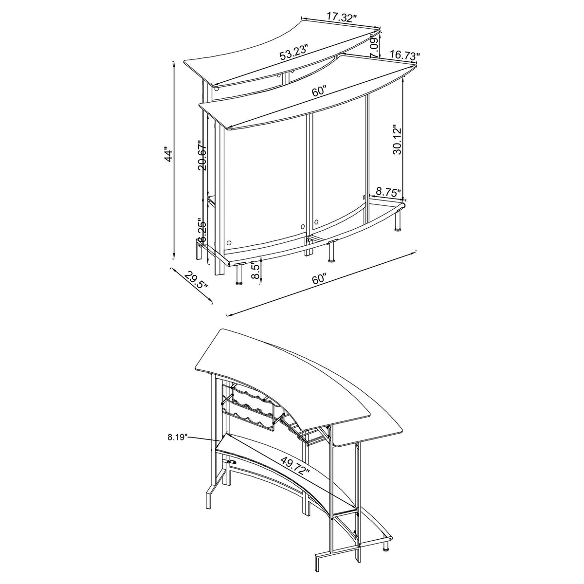 Keystone - Home Bar With Stemware & Wine Storage - Black