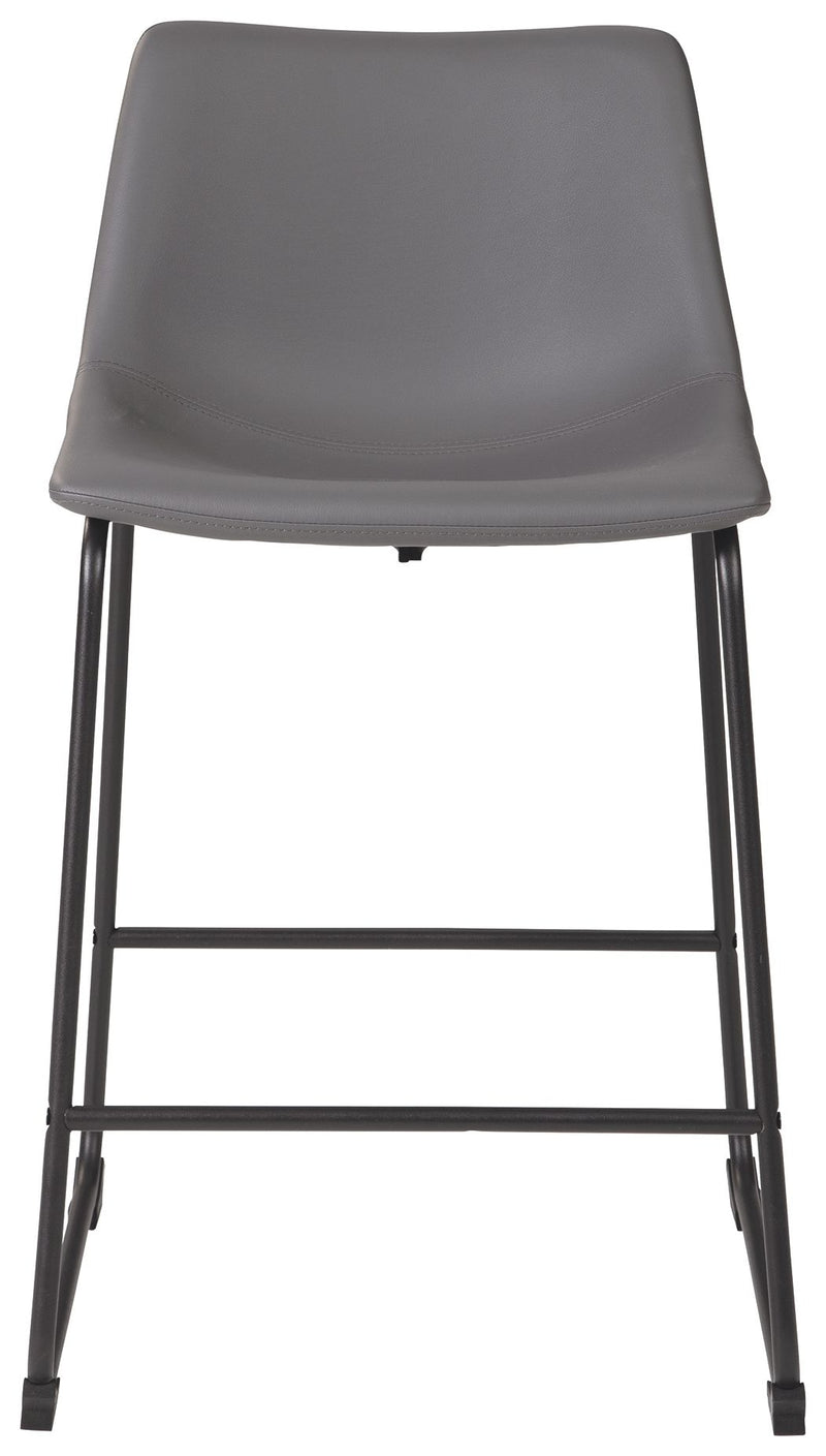 Set of two Signature Design by Ashley Centiar upholstered barstools with padded seats and backrests in a modern style.