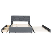 Upholstered Platform Bed With Brick Pattern Headboard And Twin Long Size Trundle - R&R Furniture Gallery (Fountain Valley, CA)
