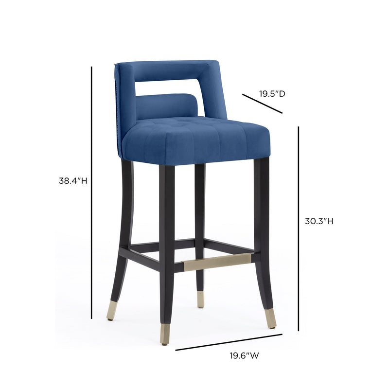 TOV Furniture Hart velvet bar height stool with sleek design and plush upholstery, ideal for modern bar or counter seating.