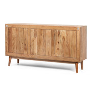 Noble House boho handcrafted 3-door sideboard with carved texture and artisanal charm in natural wood finish.
