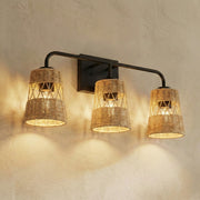Moonlit - 3 Lights Wall Sconce With Shade, Bathroom Lighting Fixtures Over Mirror - Black / Rattan - R&R Furniture Gallery (Fountain Valley, CA)