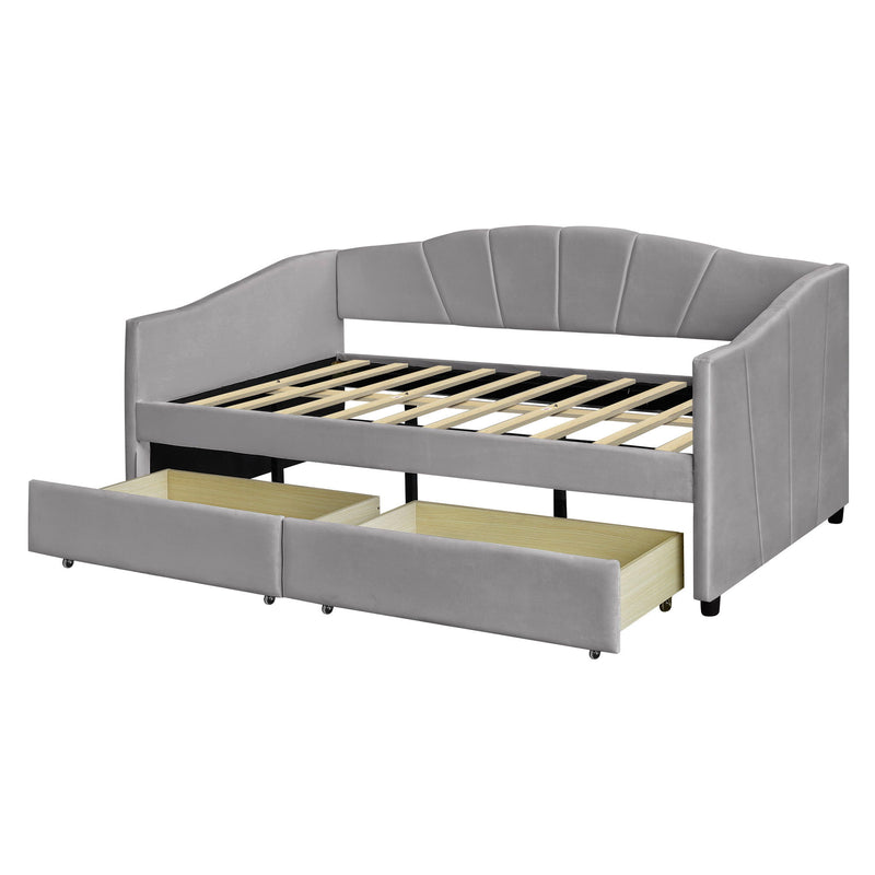 Upholstered Daybed With Two Drawers And Wood Slat - R&R Furniture Gallery (Fountain Valley, CA)