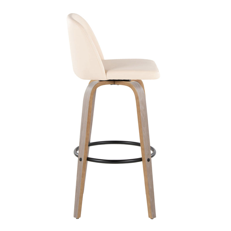 Set of two Lumi Source Toriano fixed height contemporary barstools with swivel and round footrest, featuring sleek modern design.