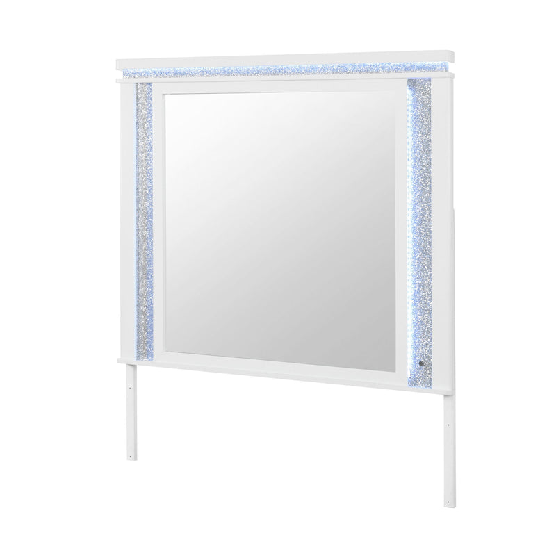Adalid - Square Shaped Mirror With LED Lighting And Glittered Detailing - White - R&R Furniture Gallery (Fountain Valley, CA)