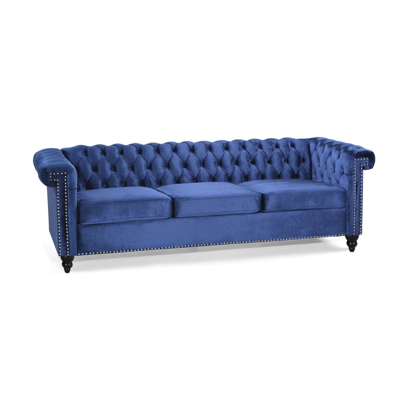 Noble House Chesterfield style 3-seater sofa with deep button tufting and classic design, featuring plush upholstery and elegant detailing.