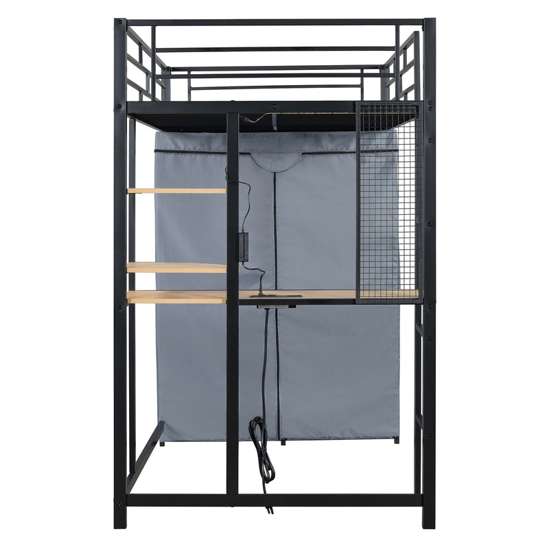 Loft Bed With Desk, Shelves, Power Outlet, LED Light And Wardrobe - R&R Furniture Gallery (Fountain Valley, CA)