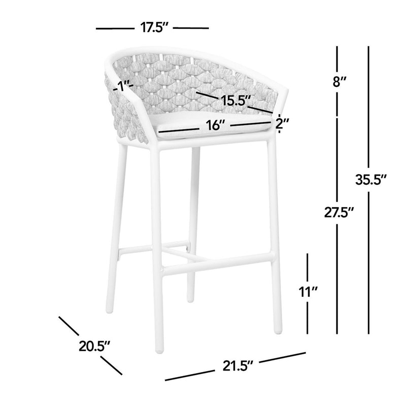 Rowan - Rope Barrel Low Back Patio Counter Stool (Set of 2) - Optic White - R&R Furniture Gallery (Fountain Valley, CA)