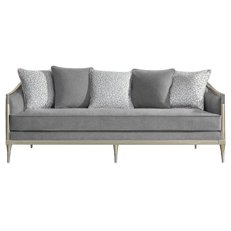 Fernando - Sofa With 5 Pillows - Gray Chenille & Champagne - R&R Furniture Gallery (Fountain Valley, CA)