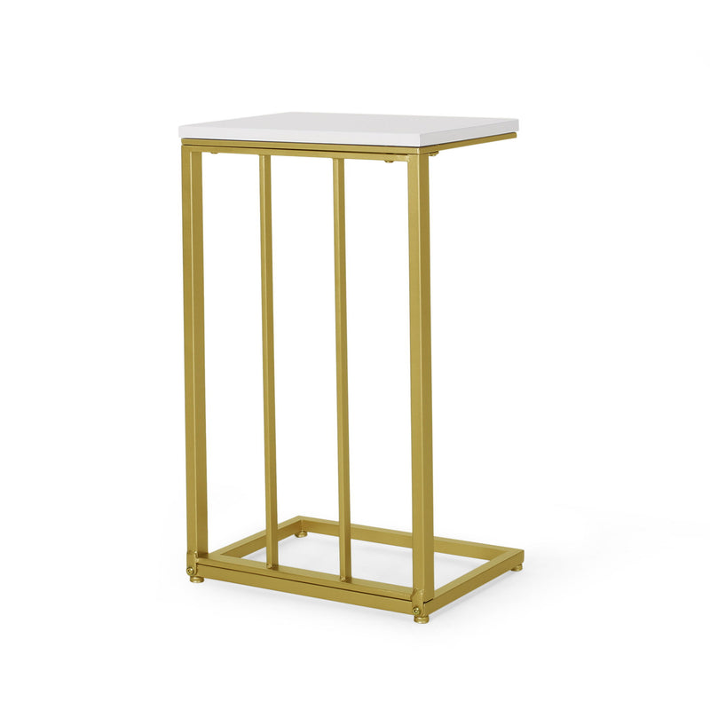 Modern Glam C-Shape End Table by Noble House, sleek chair side table with a contemporary design and smooth surface.