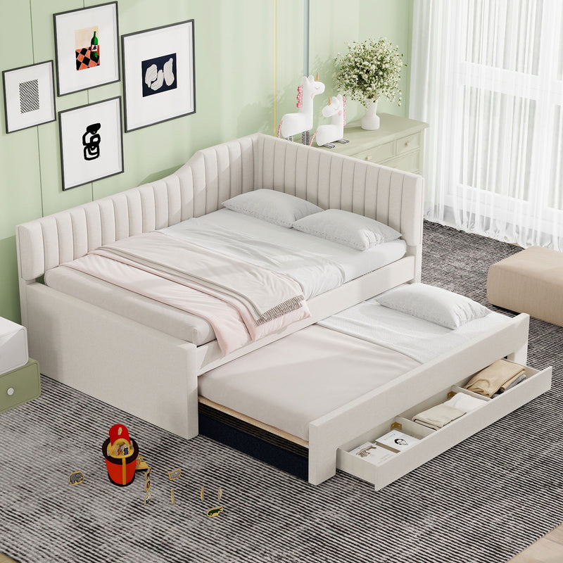 Upholstered Daybed With Trundle And 3 Drawers - R&R Furniture Gallery (Fountain Valley, CA)
