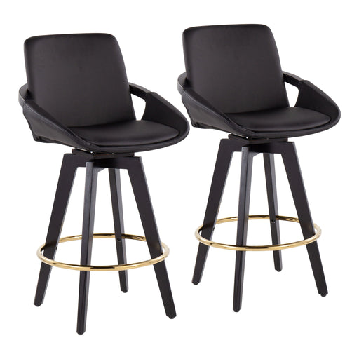 Lumi Source Cosmo contemporary fixed height counter stools with swivel and round footrest, set of 2, featuring modern design and wood finish.