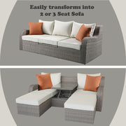 Salena - Patio Sofa With 2 Pillows & 2 Ottomans - Beige Fabric & Gray Wicker - R&R Furniture Gallery (Fountain Valley, CA)
