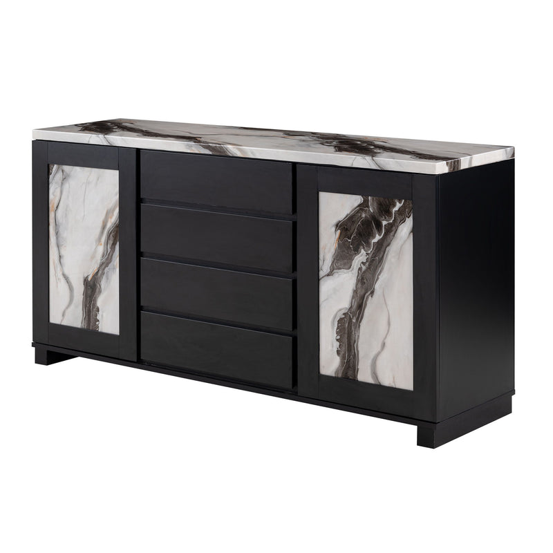 Stacey - Buffet With Storage Drawers And Marble Detailing - Black / Marble - R&R Furniture Gallery (Fountain Valley, CA)