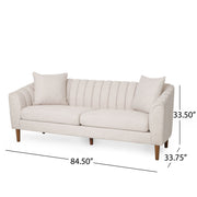 Noble House contemporary 3-seater stationary sofa with accent pillows, upholstered in neutral fabric, modern living room furniture.
