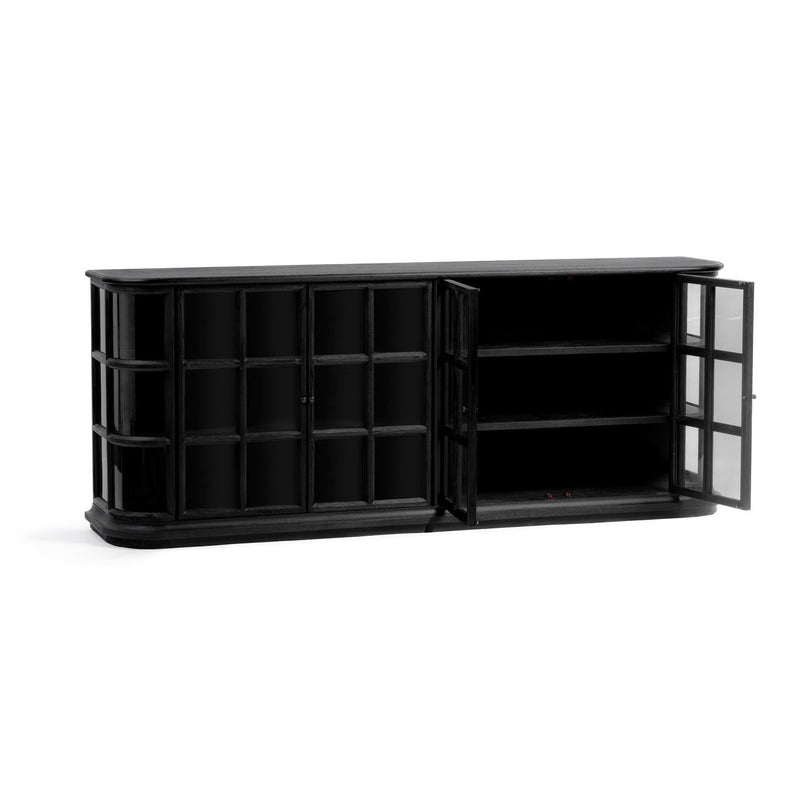 Carson 4-door buffet cabinet in loft black by Classic Home, showing the sleek storage with four doors and modern design.