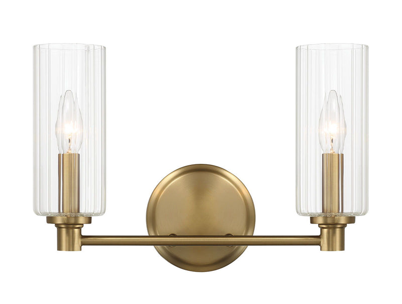 Regal - Double Light Vanity With Clear Ribbed Satin - Antique Brass / Clear - R&R Furniture Gallery (Fountain Valley, CA)