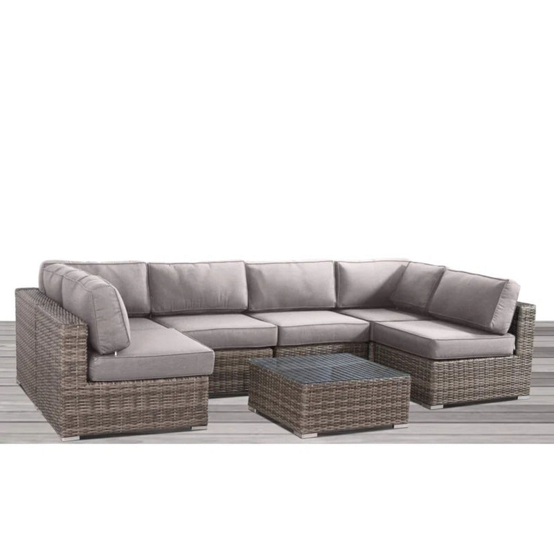 6 Person Wicker Seating Group With Premium Cushions - Gray Mix - R&R Furniture Gallery (Fountain Valley, CA)