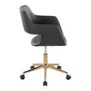 Lumi Source Margarite contemporary desk task chair with cushioned seat, black fabric upholstery, and adjustable armrests.