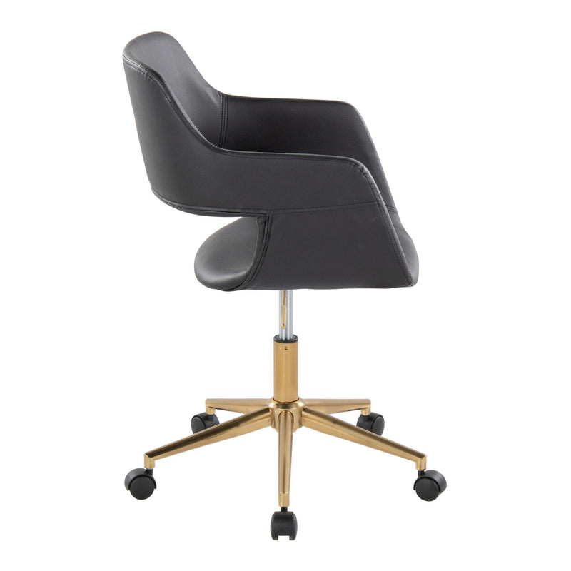 Lumi Source Margarite contemporary desk task chair with cushioned seat, black fabric upholstery, and adjustable armrests.