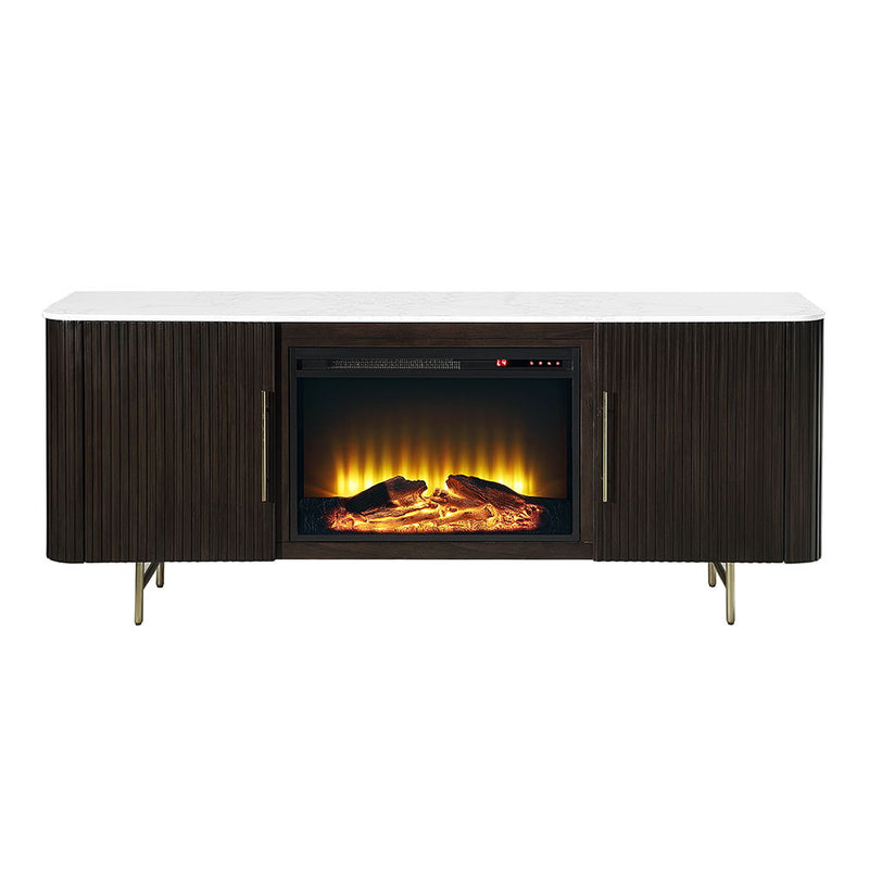 Clayten - Server With Marble Top & Fireplace - White & Espresso - R&R Furniture Gallery (Fountain Valley, CA)