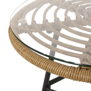 Noble House Petrichor outdoor side table with tempered glass top and steel frame, ideal for patio or garden decor.