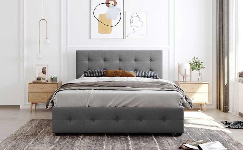 Upholstered Platform Bed With Classic Headboard And Drawers, No Box Spring Needed - R&R Furniture Gallery (Fountain Valley, CA)